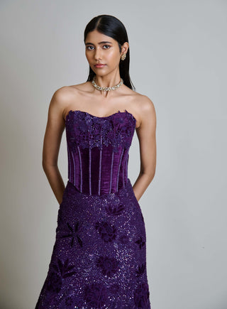 Carmine purple velvet corset and lehenga