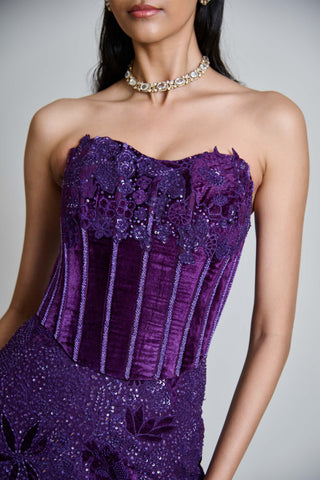 Carmine purple velvet corset and lehenga