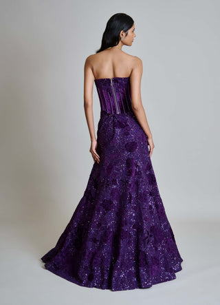 Carmine purple velvet corset and lehenga