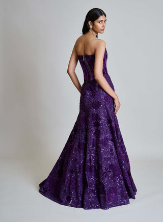 Carmine purple velvet corset and lehenga