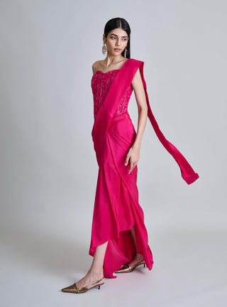 Zin fuchsia pink draped sari and corset