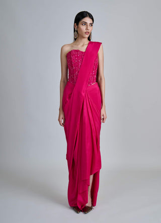 Zin fuchsia pink draped sari and corset