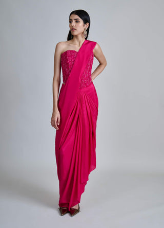 Zin fuchsia pink draped sari and corset