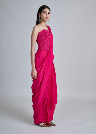 Zin fuchsia pink draped sari and corset