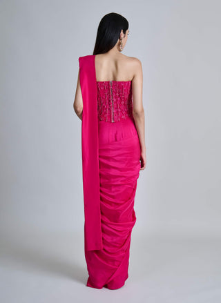 Zin fuchsia pink draped sari and corset