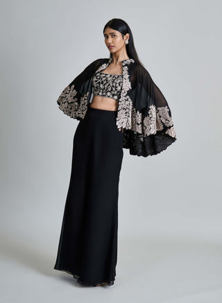 Kalie black wildflower cape with bustier and pants