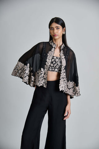 Kalie black wildflower cape with bustier and pants