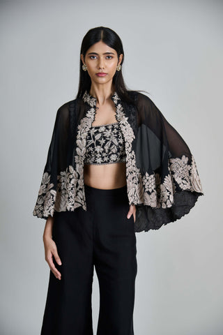 Kalie black wildflower cape with bustier and pants