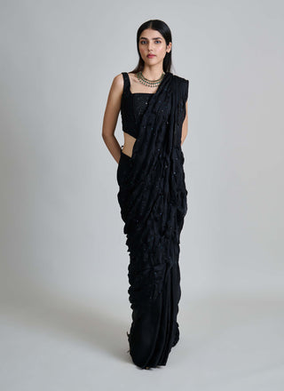 Yuki black smocking sari and corset