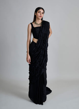 Yuki black smocking sari and corset