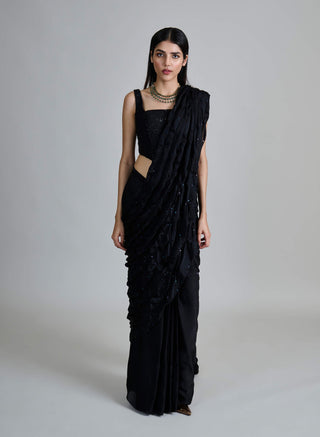 Yuki black smocking sari and corset