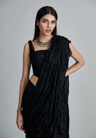 Yuki black smocking sari and corset