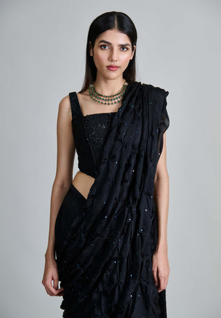 Yuki black smocking sari and corset