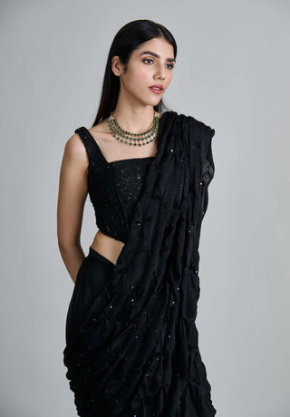Yuki black smocking sari and corset