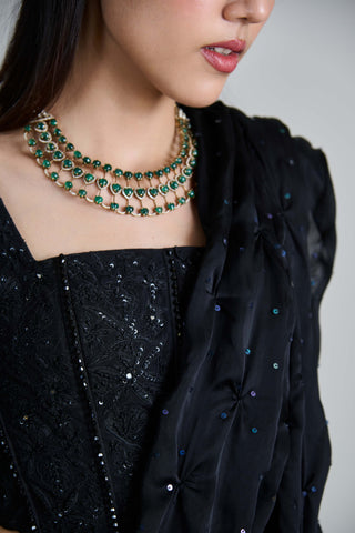 Yuki black smocking sari and corset