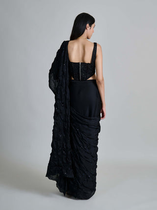 Yuki black smocking sari and corset