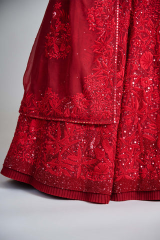 Amara red wildflower lehenga and corset set