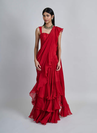 Nica red ruffle sari and corset
