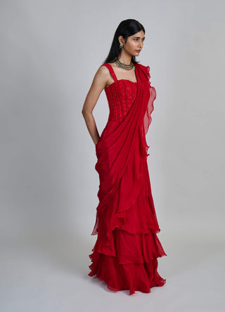 Nica red ruffle sari and corset