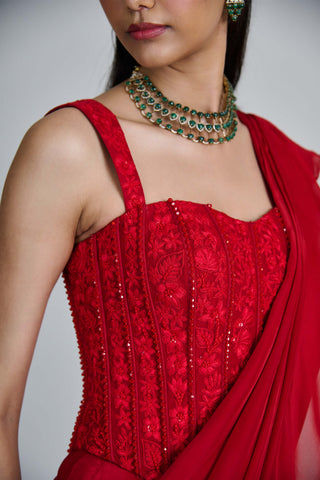 Nica red ruffle sari and corset