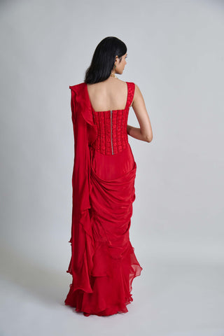 Nica red ruffle sari and corset