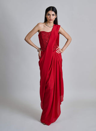 Zin red draped sari and corset