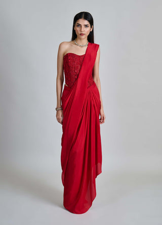 Zin red draped sari and corset
