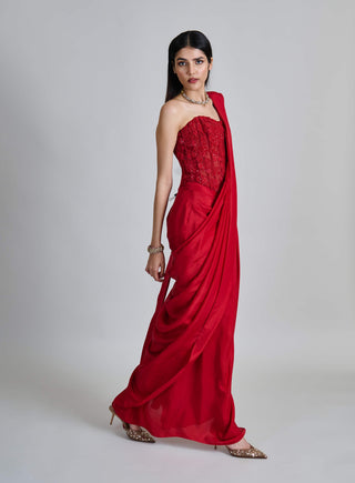 Zin red draped sari and corset