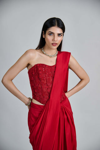 Zin red draped sari and corset