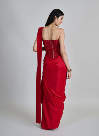 Zin red draped sari and corset