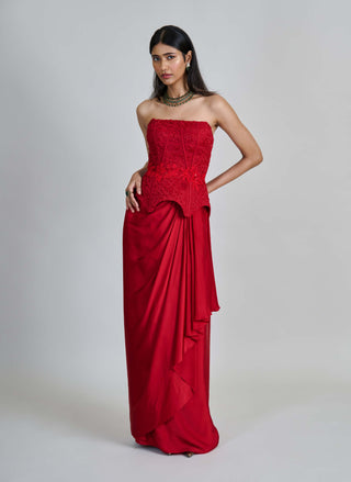 Ciara red peplum corset and draped skirt