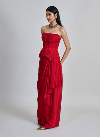 Ciara red peplum corset and draped skirt