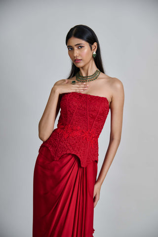 Ciara red peplum corset and draped skirt