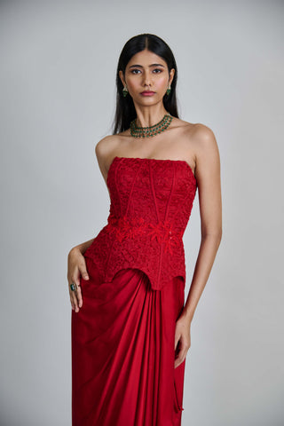 Ciara red peplum corset and draped skirt