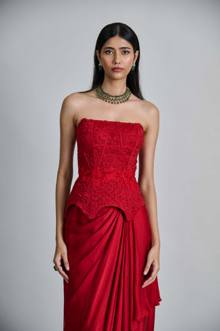 Ciara red peplum corset and draped skirt