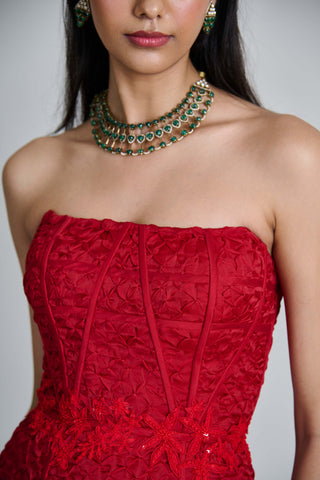 Ciara red peplum corset and draped skirt