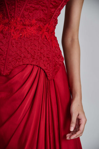 Ciara red peplum corset and draped skirt