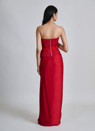 Ciara red peplum corset and draped skirt
