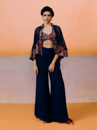 Kalie navy blue cape and tailored pant set