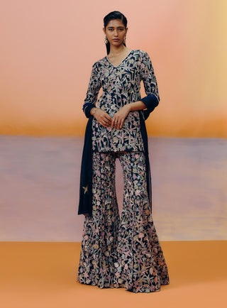 Caradonna navy blue sharara set