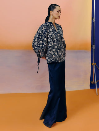 Yuan navy blue top and flared pants