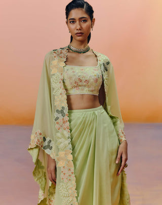 Lea sea green cape and draped skirt set