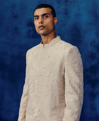 Zavi champagne sherwani set
