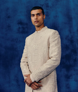 Zavi champagne sherwani set