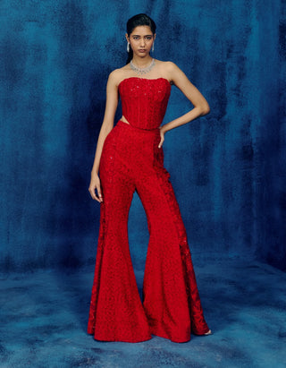 Myna red corset and sharara pants