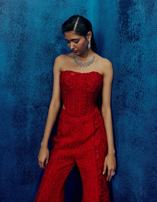 Myna red corset and sharara pants