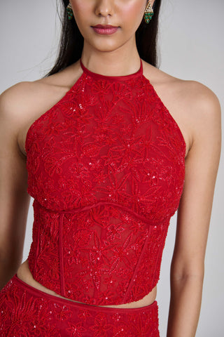 Amira red cocktail slim skirt and halter corset