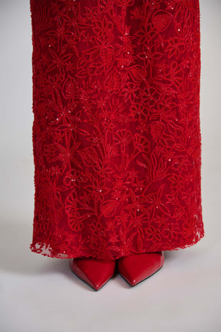 Amira red cocktail slim skirt and halter corset