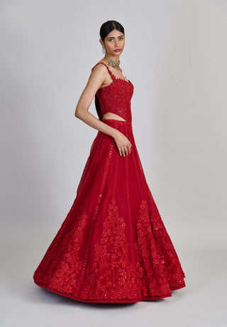 Keya red lehenga and corset set