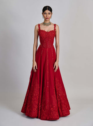 Keya red lehenga and corset set